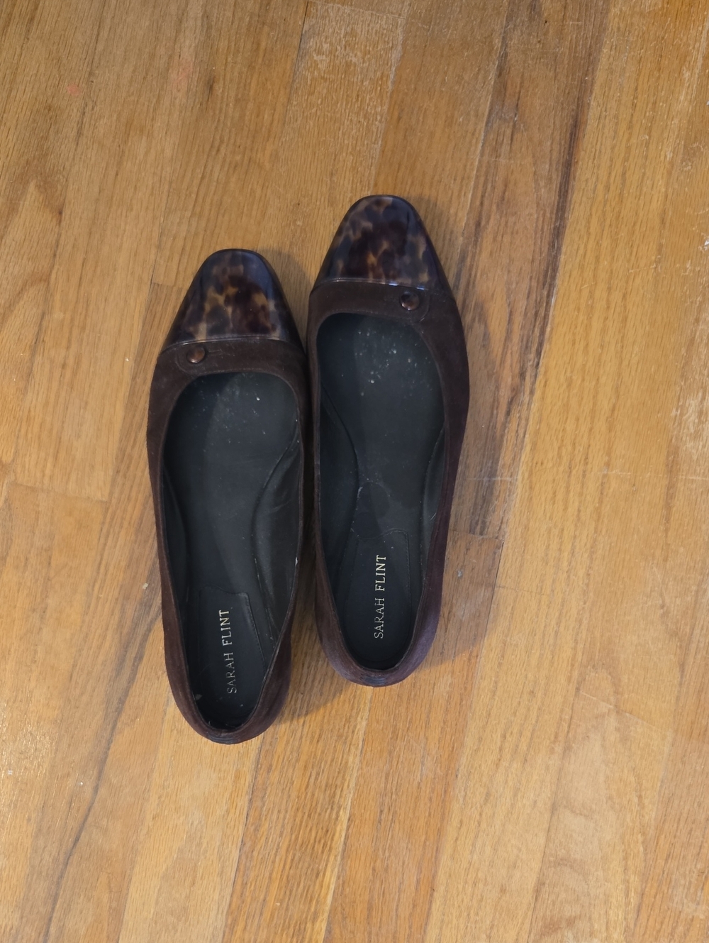 Sarah Flint Dark Brown Suede Ballet Flats with Tortoiseshell Toe